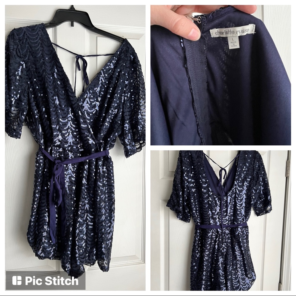 Navy Blue Sequins Romper